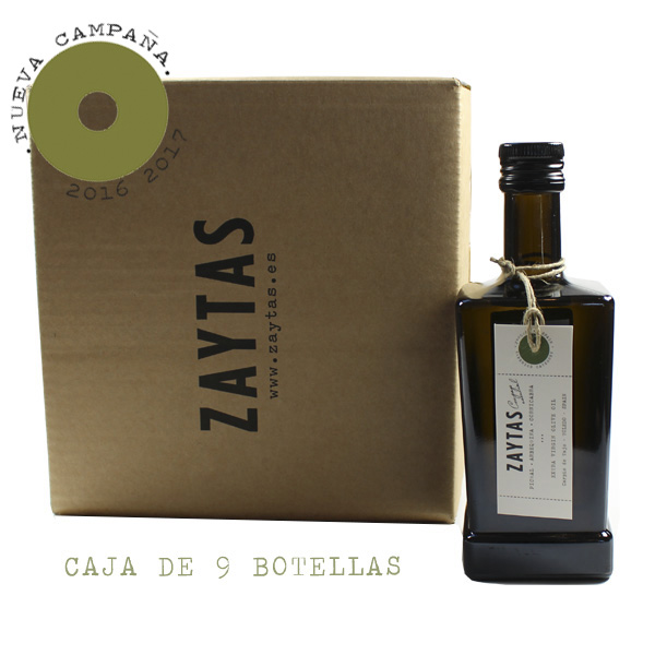 caja de 9 aove arbequina. aceite de oliva virgen extra de toledo